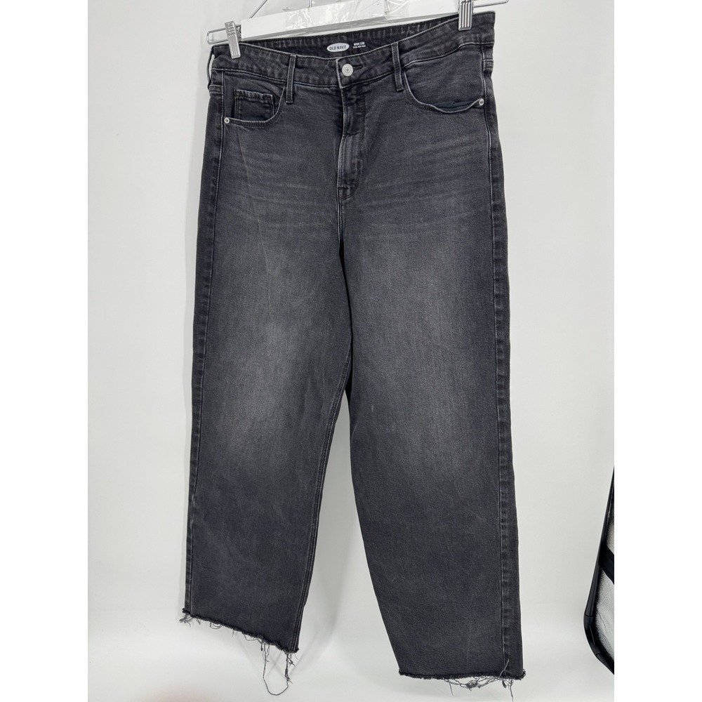 Old Navy Extra High Rise Wide Leg Jeans Womens Size 14 Black Wash Skater Hip Hop